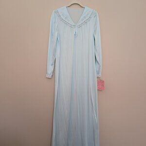 VINTAGE NWT Shadowline light blue nylon and lace long sleeve nightgown small
